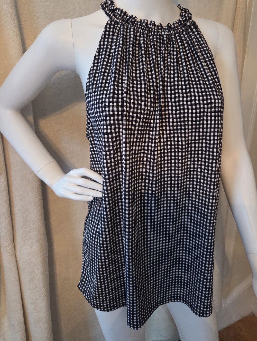 Adrianna Papell Black and White Gingham Halter Blouse